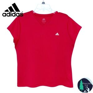Adidas Climalite Athletic Shirt Size XL Red V-neck Short Sleeve Opaque Mesh Y2K